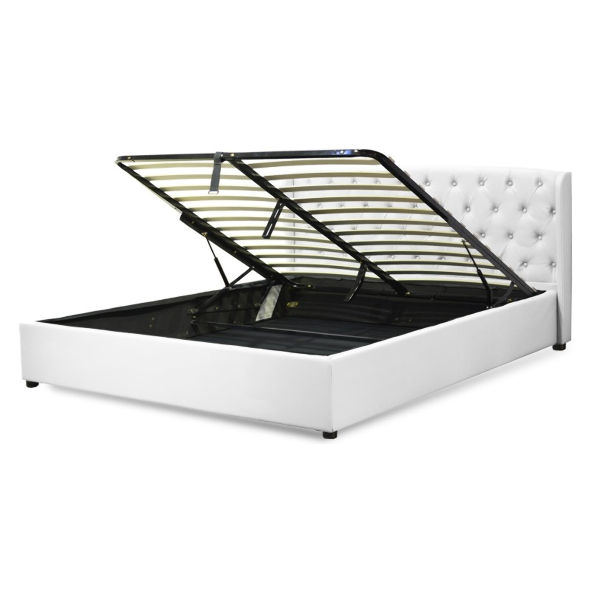 Lit coffre Naples avec tête de lit capitonnée | Espace de Stockage jusqu'à 900 L | Robustesse et confort | Simili cuir | Blanc
