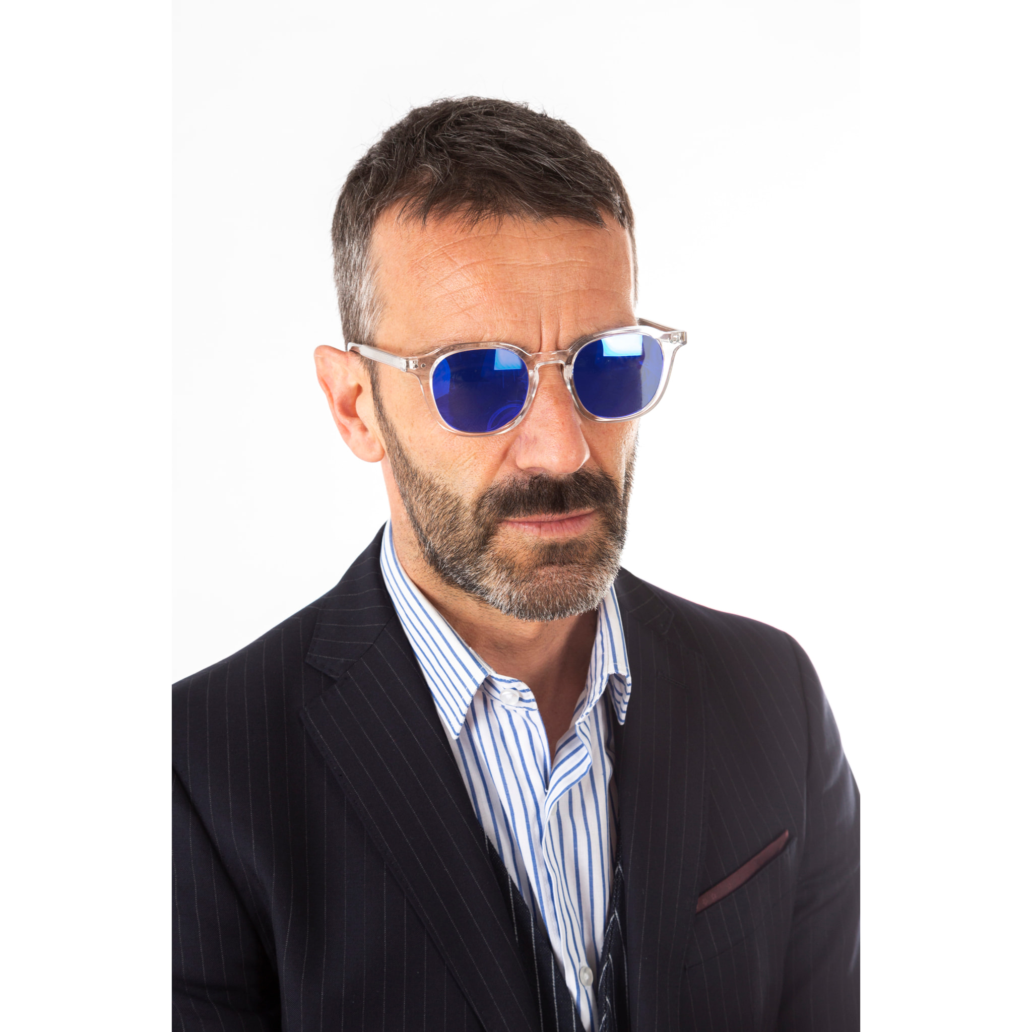 Gafas de sol OCEAN HILL - Blanco transparente brillante / Revo azul