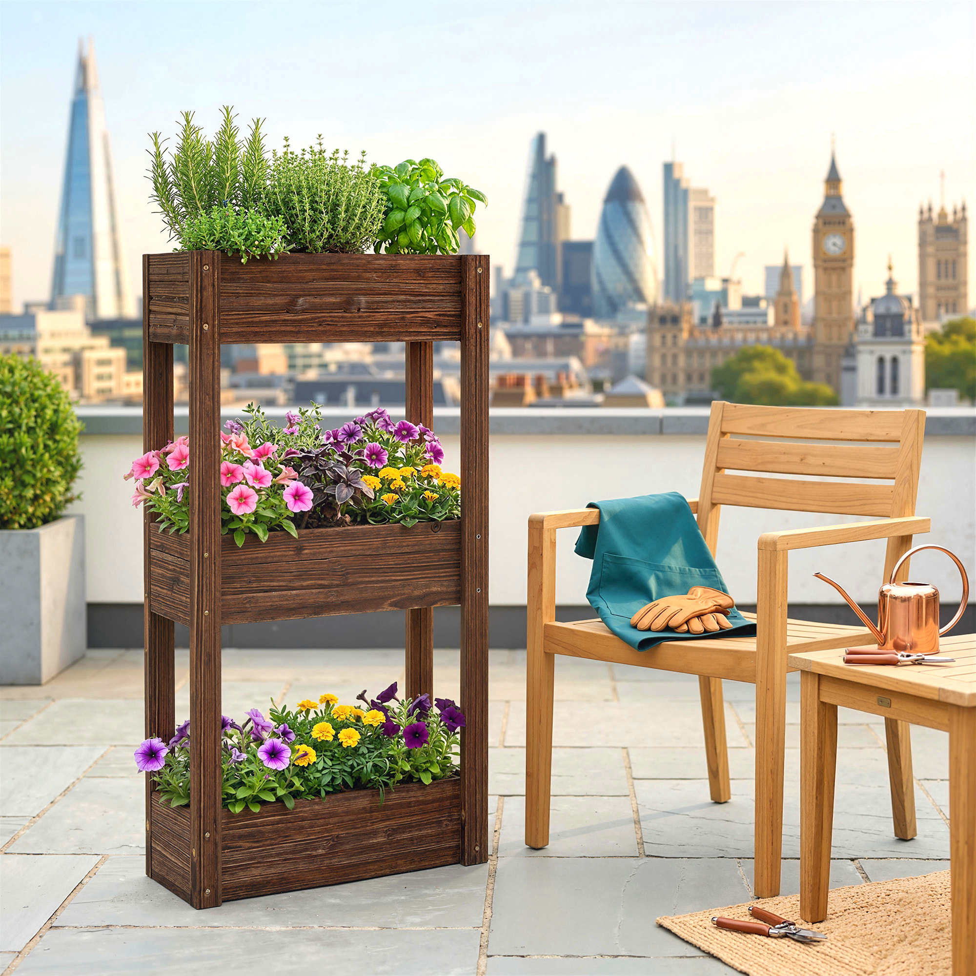 Jardinière bois traité carbonisation 3 niveaux dim. 60 x 25 x 120 cm