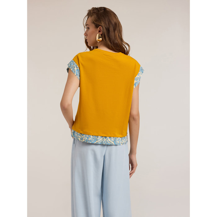 Motivi - Camiseta con bordes estampados - Amarillo