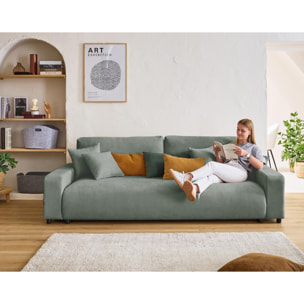 Pivoine - canapé droit 3 places - convertible avec coffre - en velours texturé - Vert