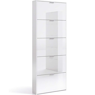 Scarpiera Armadio con 5 Ante Ribaltabili in Legno, Mobile Porta Scarpe Scaffale Mensola Organizzatore per Casa, Ingresso 70×17×180 Cm Bianco Lucido