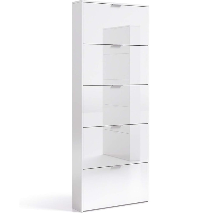 Scarpiera Armadio con 5 Ante Ribaltabili in Legno, Mobile Porta Scarpe Scaffale Mensola Organizzatore per Casa, Ingresso 70×17×180 Cm Bianco Lucido