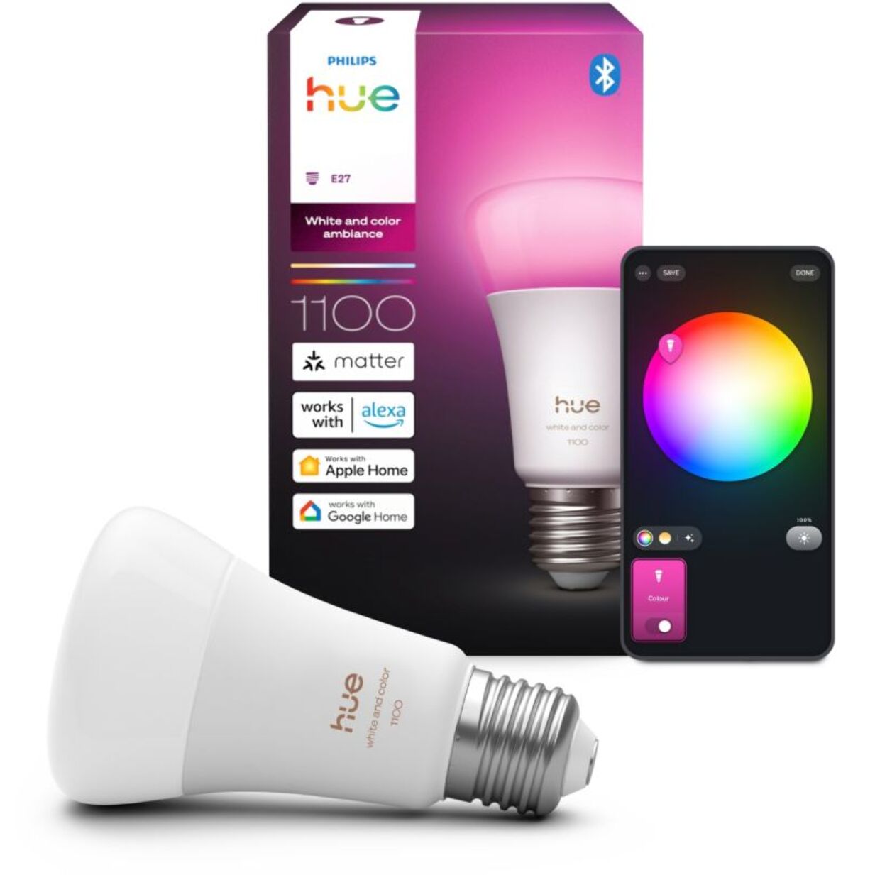 Ampoule LED connectée PHILIPS HUE W&C E27 75W