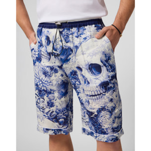 PHILIPP PLEIN Linen Bowling Shorts All-Over Ceramic