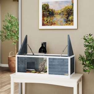 Maison enclos pour tortues - 2 niches et enclos - 2 toits ouvrants - bois blanc gris