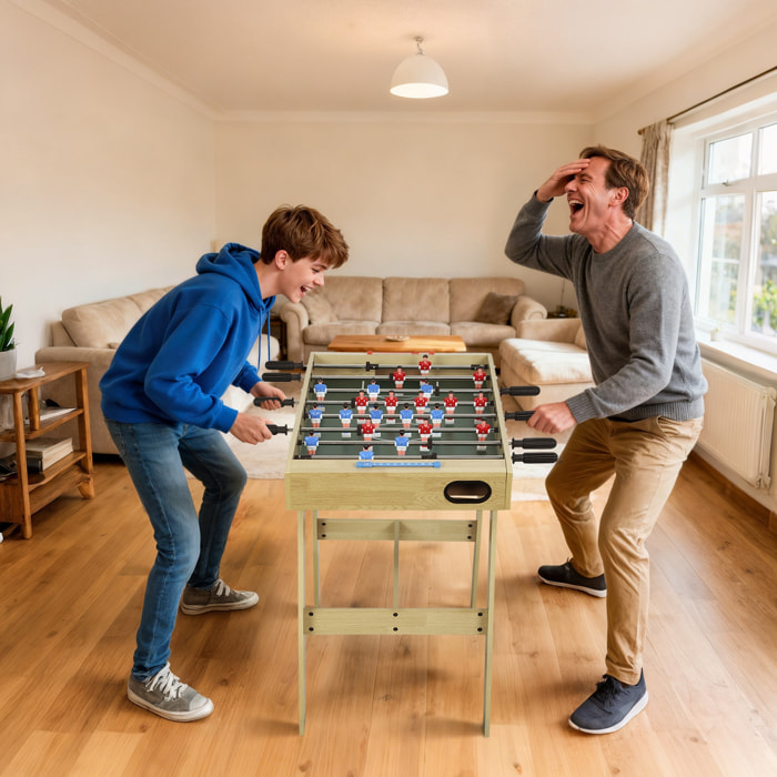 Futbolín para Niños de Madera, Mesa de Futbolín con 2 Marcadores, 8 Asas, 22 Jugadores y Barras Telescópicas, para Niños de +6 Años y Adultos, Familias, Fiestas, 114x78x88 cm, Natural