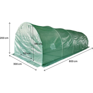 Serre tunelle de jardin 8 x 3 m "Lys" - 24 m² - 140g - Vert