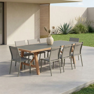 Table de jardin bois d'acacia et aluminium + 8 assises ELDORA + BUFFALO