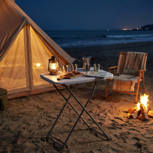 Mesa Plegable Camping, 75x50x73,5 cm, Mesa Plegable Portátil con Altura Ajustable en 5 Niveles, Encimera de HDPE y Marco Metálico, para Acampar, Senderismo, Playa, Blanco