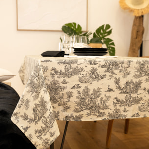 Nappe toile de Jouy rectangulaire plastifiée - Gris Foncé