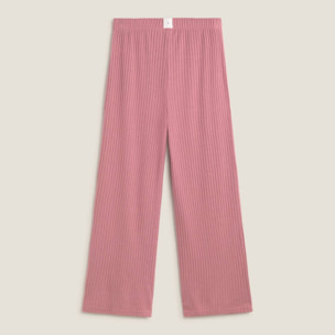 Pantalón de punto canalé Sisa color rosa Poliéster