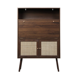 Bureau secrétaire décor bois et cannage 2 portes BOHÈME