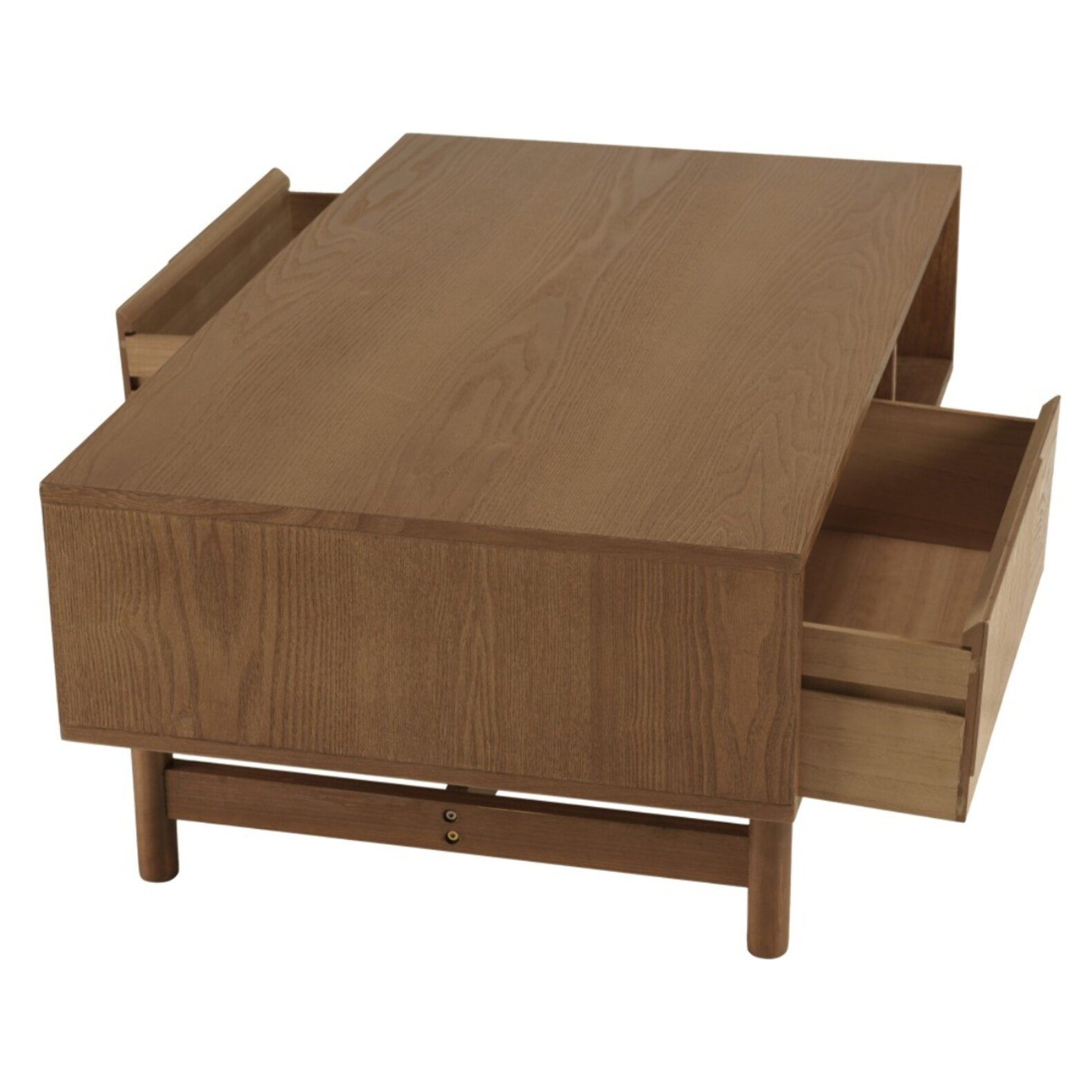 MARIO - Table basse couleur naturelle 2 tiroirs motif arrondi 2 niches