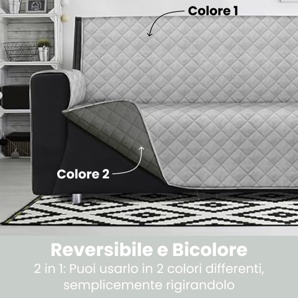 INTRECCI Copridivano 2 Posti Grigio Chiaro/Grigio Scuro Bicolore Antimacchia Waterproof Facilmente Lavabile con Elastico Misure Multiple Salva Divano Reversibile Certificazione Oeko Tex