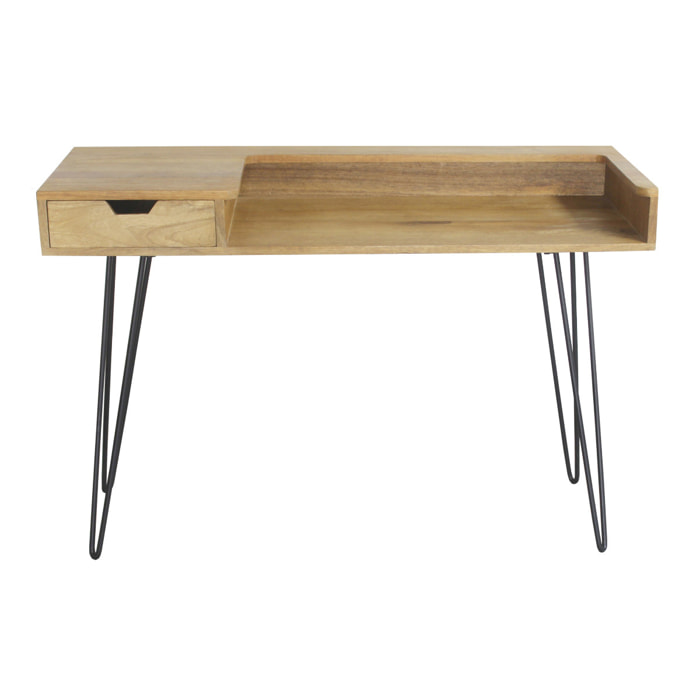 Bureau avec tiroir bois manguier massif et métal noir L116 cm VIBES