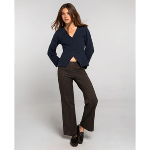 Pantalón de rayas marrón y gris con pernera ancha