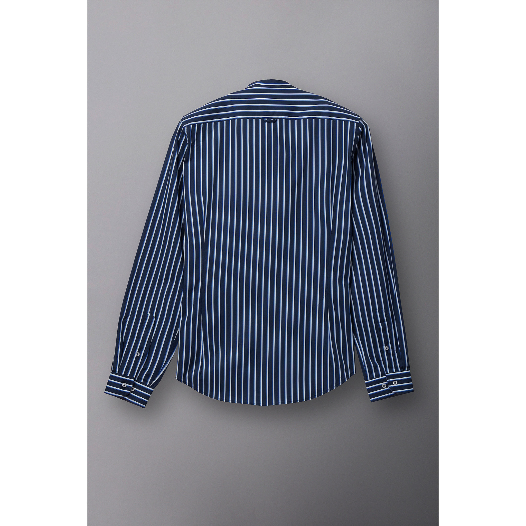 Camicia Uomo Coreano Slim Popeline Riga Larga Blu\Bianco