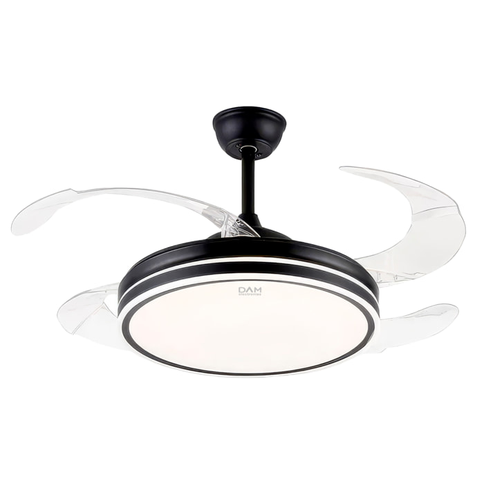 Ventilatore a soffitto 8808. 48" con motore da 36W, luci LED dimmerabili da 60W, 6 velocità e funzione inverno/estate. Controllo tramite telecomando 2.4G o app mobile.
