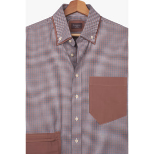 Camicia Uomo 1 Bottone Button Down Popeline Stretch Marrone/Bianco