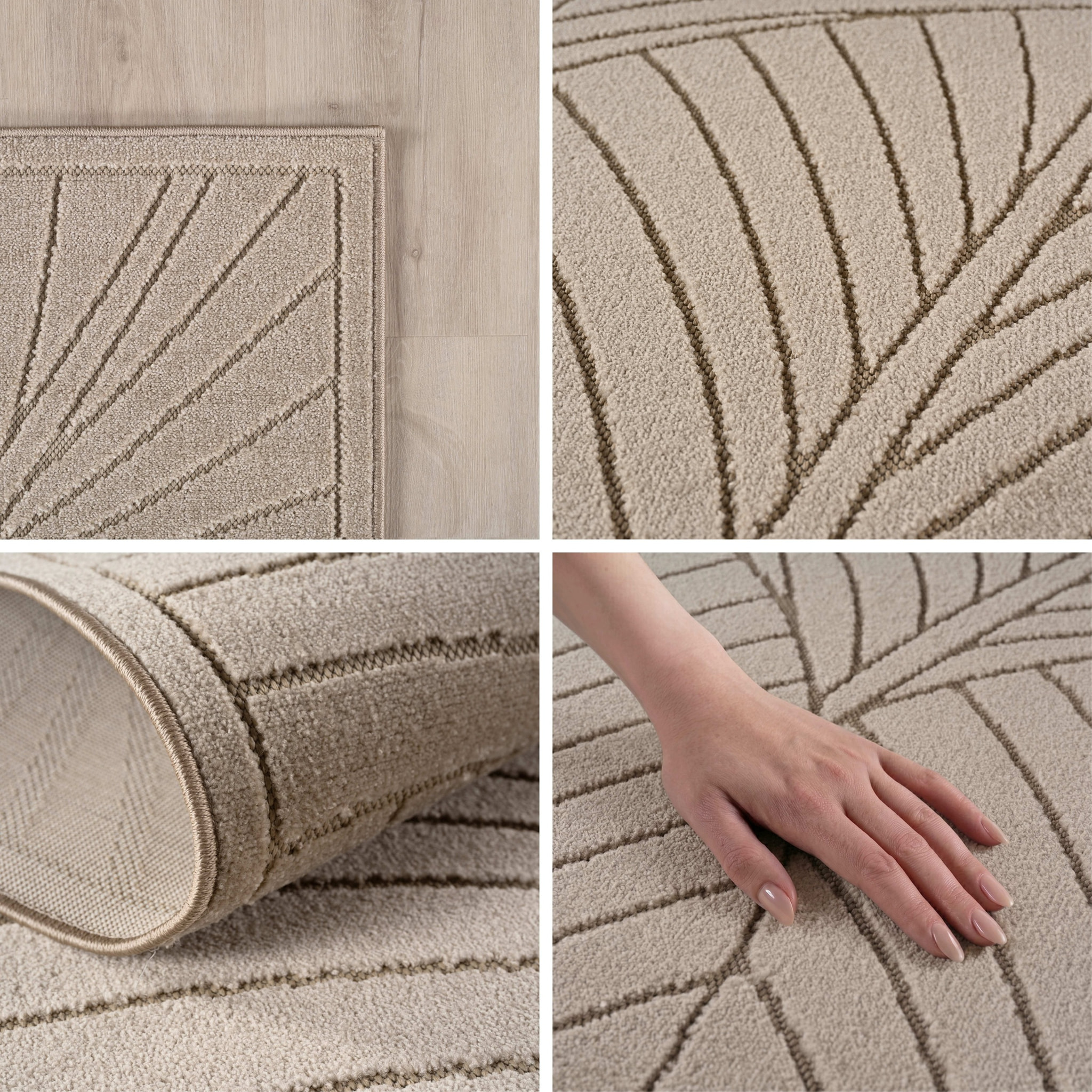 NOVA - Tapis intérieur/extérieur beige à motif feuilles