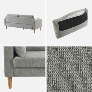 Canapé bois d'hévéa et tissu chenille 3 places BJORN