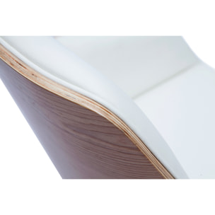 Chaise de bureau à roulettes design blanc, bois clair et acier chromé  MARLOW