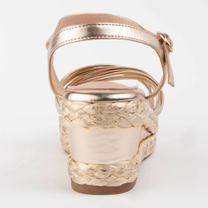 Sandalia De Cuña - Dorado - Altura: 7 Cm