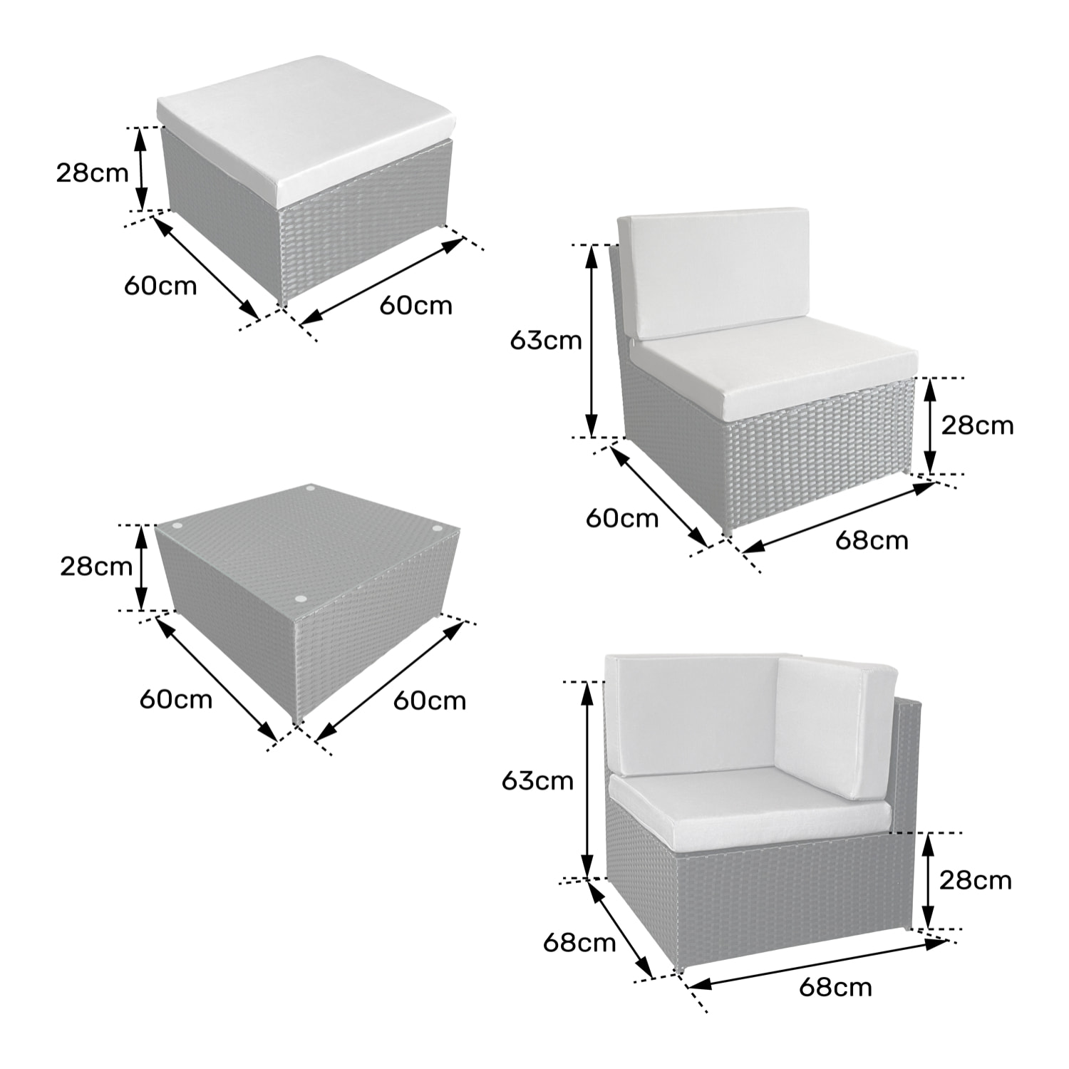 Salon de jardin BONIFACIO en résine tressée noir 6 places - coussin gris