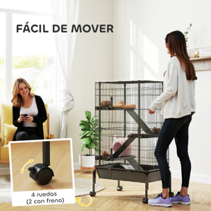 Jaula para Animales Pequeños de 4 Niveles Jaula para Roedores con Ruedas Rampas Cuenco Botella de Agua y Bandeja Extraíble Recinto para Conejos Chinchillas Hurones Cobayo 69x44x120 cm Negro