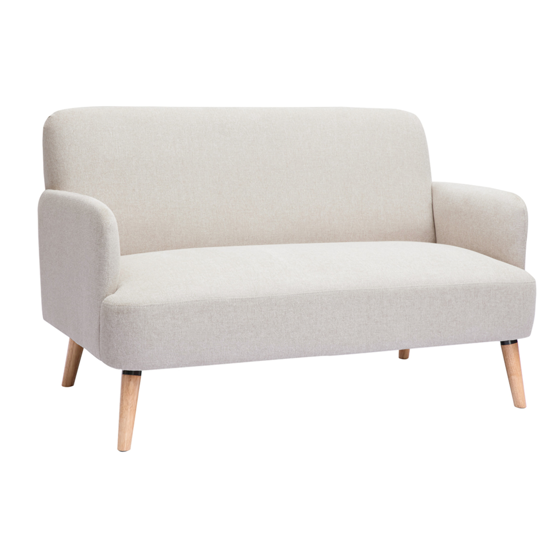 Canapé scandinave 2 places en tissu effet velours texturé beige et bois clair ISKO