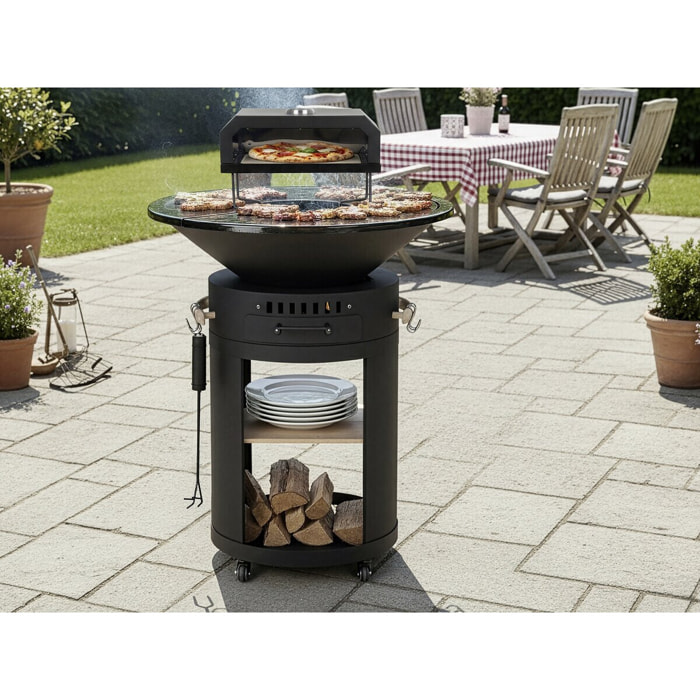 Barbecue plancha brasero avec four à pizza "César premium"- Ø 81 cm - Noir