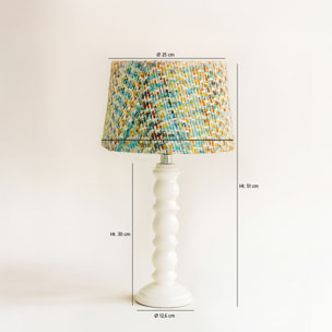 Lampe à poser en bois blanc et abat jour en tissu h39cm ROMY
