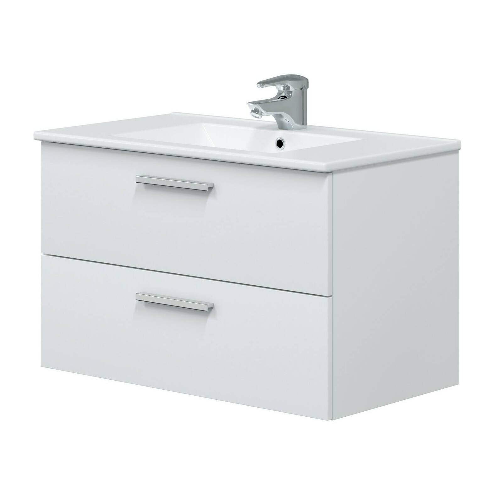 Mobile sottolavabo Felix, Mobiletto da bagno, Contenitore porta lavabo, Armadio per lavandino, 80x45 h50 cm, Bianco lucido