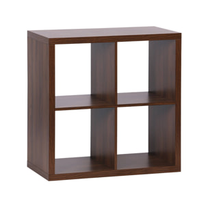 Etagère bibliothèque cubique 2 niveaux 4 compartiments. casiers. effet bois de noyer. L 76 x P 39 x H 76cm