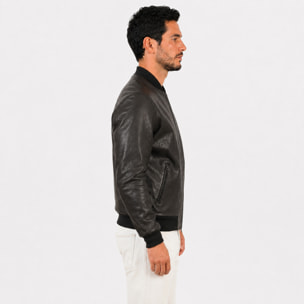 Giubbino in vera pelle di vitello rifinizione vegetale Nero -Slim Fit