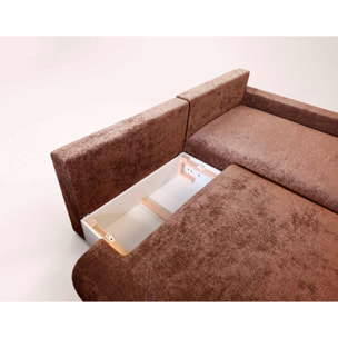 Pivoine - Canapé d'angle ouvert droit 4 places convertible avec coffre en tissu texturé - Terracotta