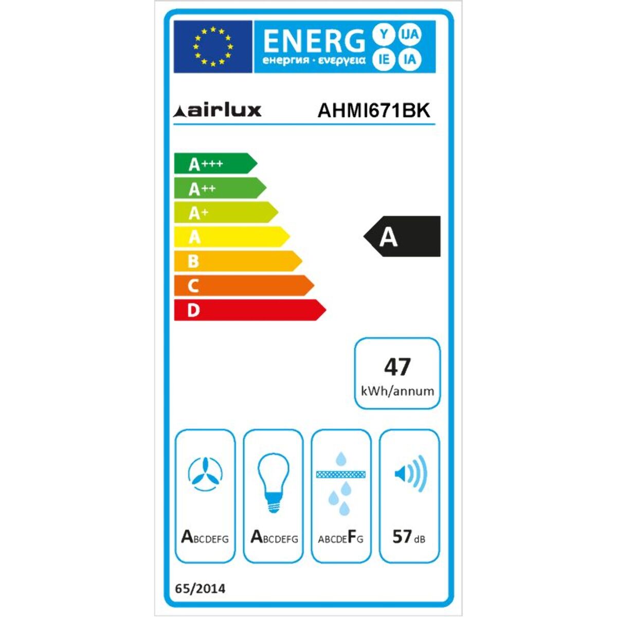 Hotte décorative murale inclinée AIRLUX AHMI671BK