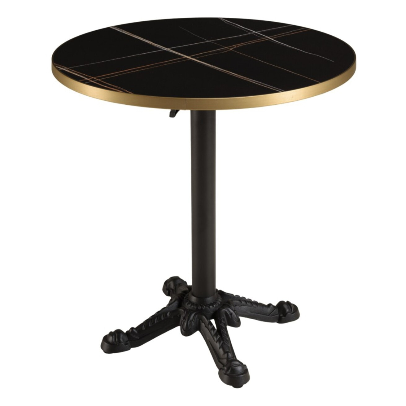 ICARE - Ensemble n°1: table bistrot D70cm pliable en céramique marbré noir