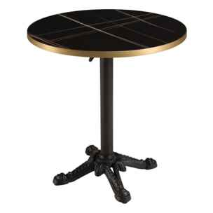 ICARE - Ensemble n°1: table bistrot D70cm pliable en céramique marbré noir