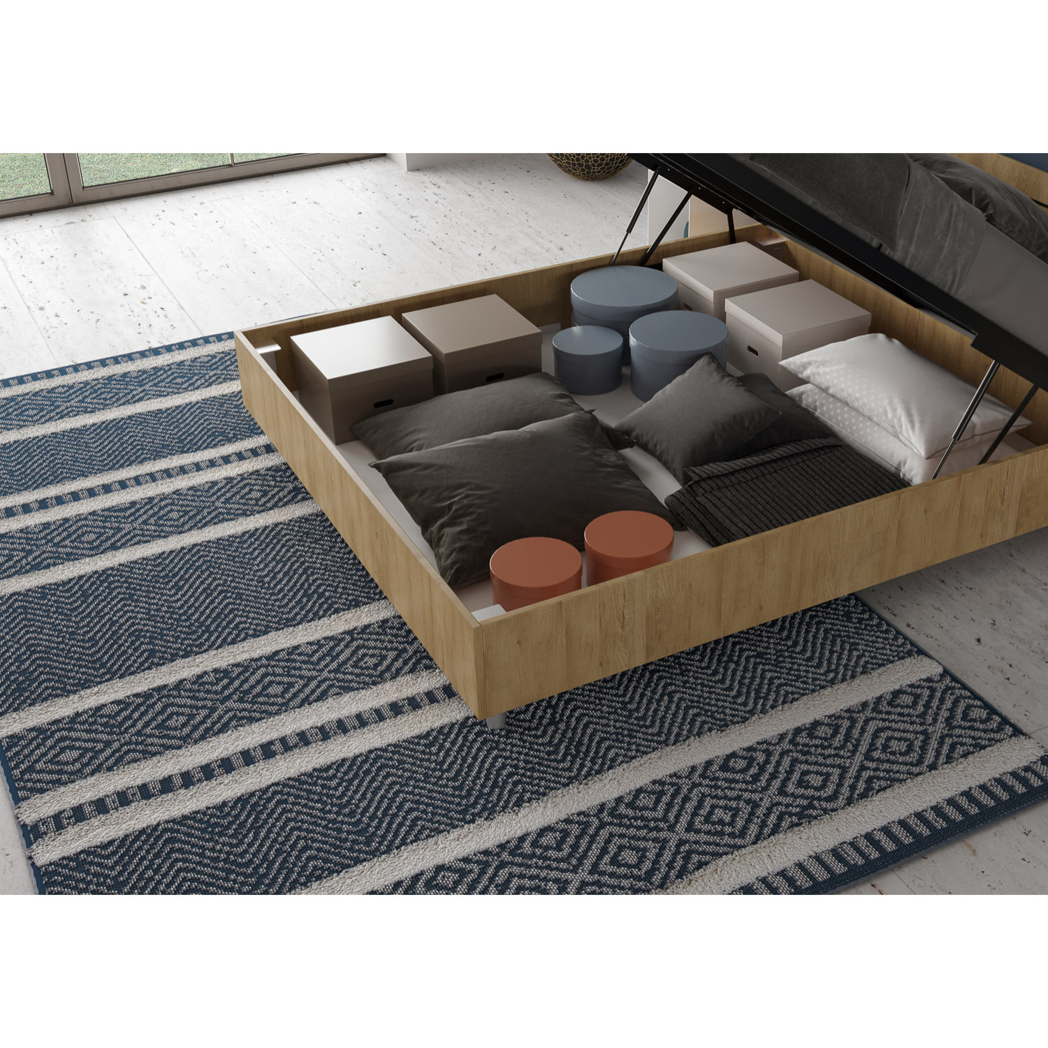Letto contenitore 160x200 testata inclinata con doghe quercia Ankel