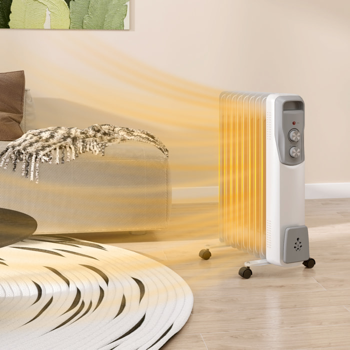 Radiador de Aceite Silencioso 2000W Radiador Eléctrico bajo Consumo con 9 Elementos Temperatura Ajustable Protección contra Sobrecalentamiento 3 Configuraciones de Calor para 25 m² Blanco