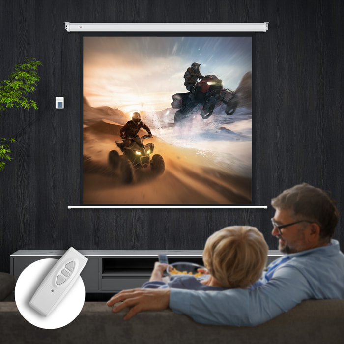 Pantalla de Proyector Eléctrica 85 Pulgadas, Pantalla de Proyección con Control Remoto, Formato 1:1, HD 4K, para Interior y Exterior, Eventos Deportivos, Cine en Casa, Oficina, Blanco
