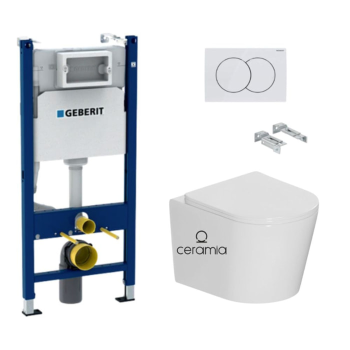 Pack WC bâti-support Duofix 112cm + WC suspendu sans bride + abattant SoftClose + plaque blanche (CETORGEB3AMZ)