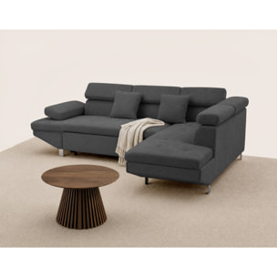 Margaux - Canapé d'angle droit 5 places convertible avec coffre et têtières réglables en velours texturé - Gris