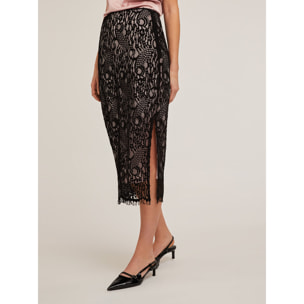 Motivi - Gonna longuette in pizzo macramé - Nero
