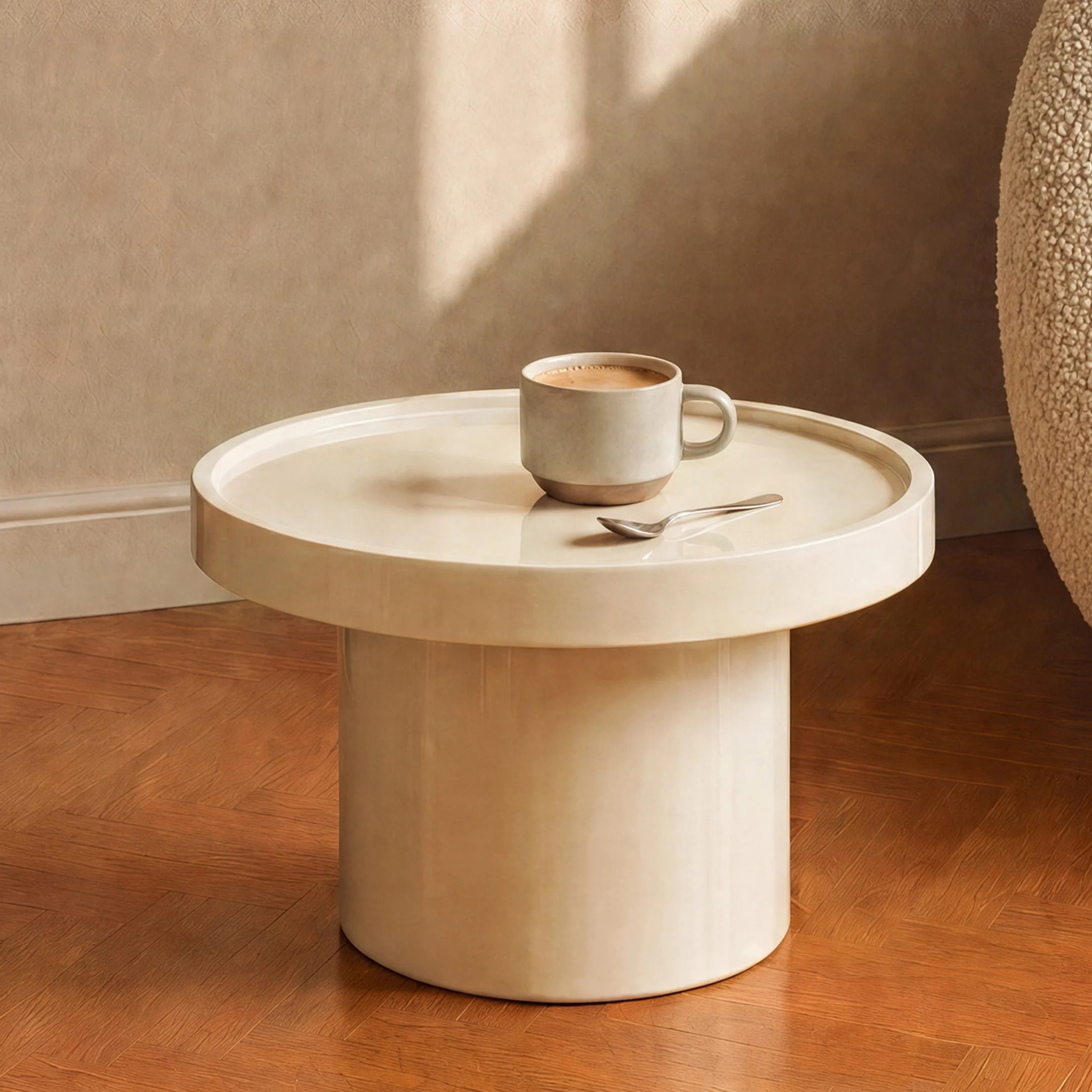 Table d'appoint laquée blanche en MDF, D50 cm - Nora