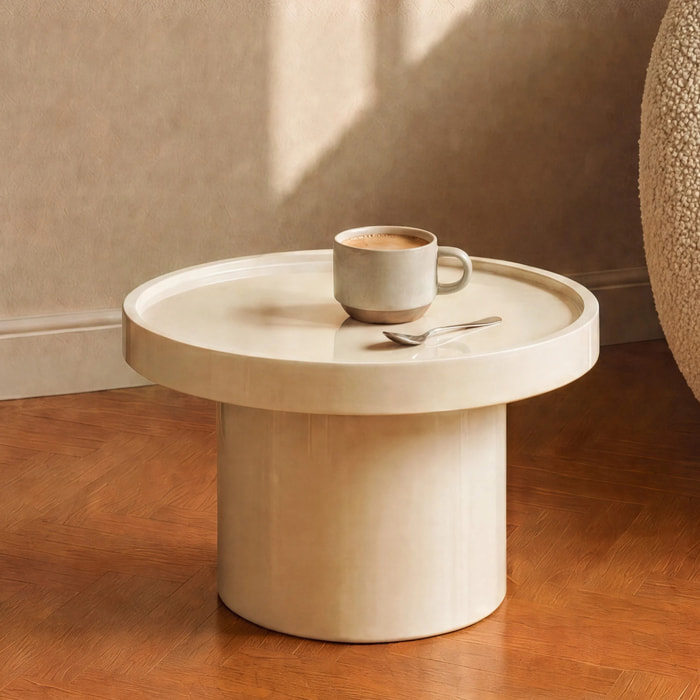 Table d'appoint laquée blanche en MDF, D50 cm - Nora