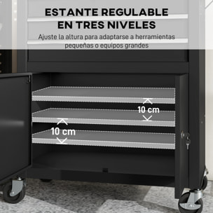 Carro de Herramientas con 3 Cajones y Tabla de Pegboard, Carro de Taller, Cerradura por Llave, Estante Ajustable, 2 Ruedas con Freno de Bloqueo, Negro