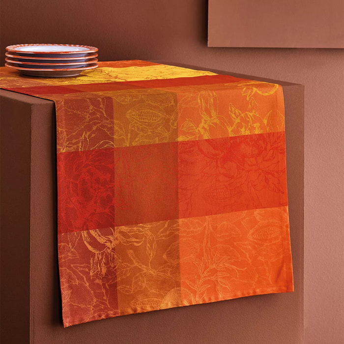 Chemin de table pur coton motif jacquard orange rouge Mille senteurs epices